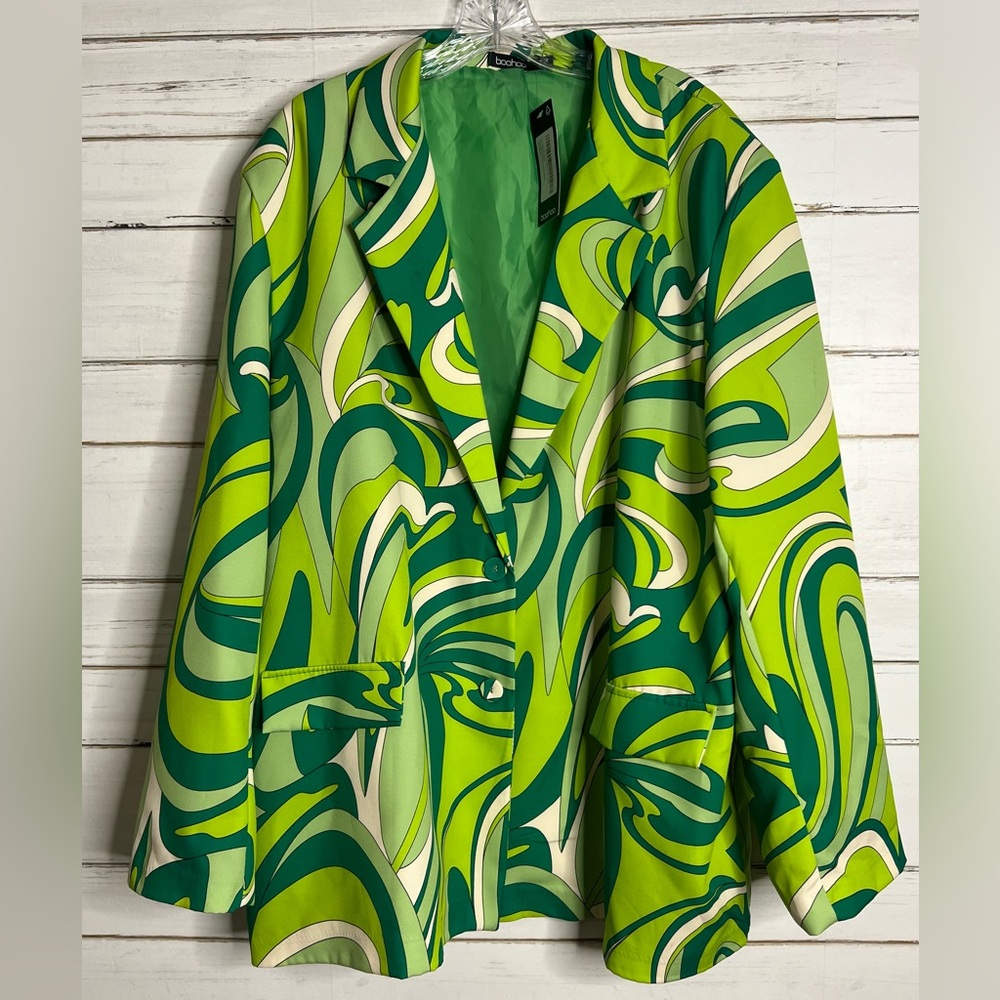 Boohoo Green Swirl Print Blazer